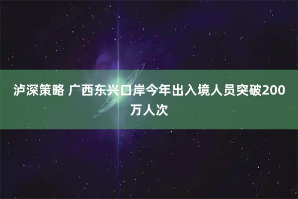泸深策略 广西东兴口岸今年出入境人员突破200万人次
